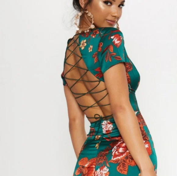 Emerald Green Criss Cross Back Frill Hem Shift Dress Emerald Green Criss Cross Back Frill Hem Shift Dress
